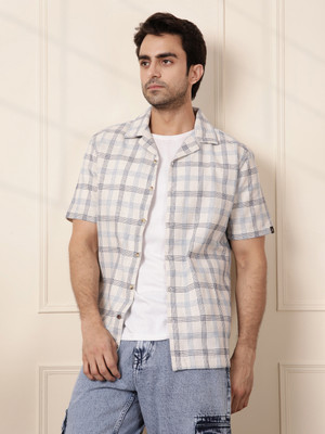 WROGN Men Checkered Casual Beige Shirt