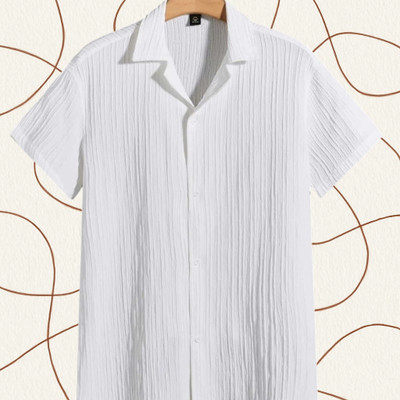 Looksky Men Self Design Casual White Shirt