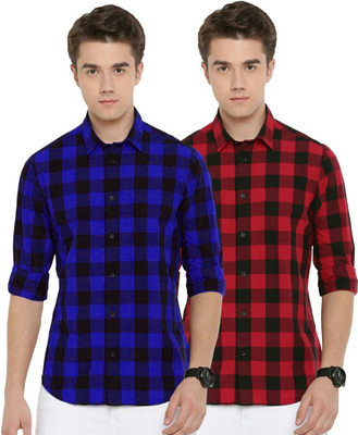 REHAN Men Checkered Casual Multicolor Shirt(Pack of 2)