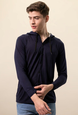 Money Leaf Men Solid Casual Dark Blue Shirt