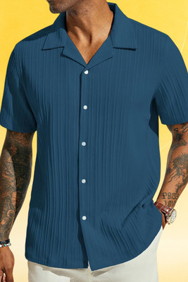 A Dearise Trend Men Striped, Self Design, Solid Casual Blue Shirt