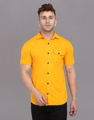 GEUM Men Solid Casual Yellow Shirt