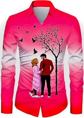 HD CREATION Men Graphic Print Casual Pink Shirt