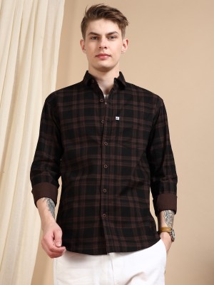 ALLWIN PAUL Men Checkered Casual Brown Shirt