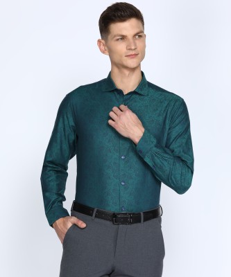 PETER ENGLAND Men Self Design Formal Dark Green Shirt