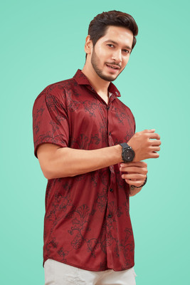 ASHIMA FAB TEX Men Printed Casual Maroon Shirt