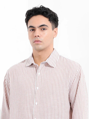 MANNFashions Men Striped Formal Purple, White Shirt