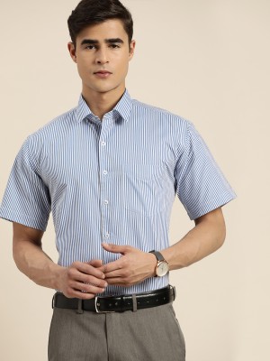 Hancock Men Striped Formal Blue, White Shirt