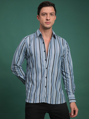 Voroxy Men Striped Casual Blue Shirt