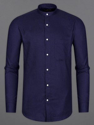 french crown Men Solid Casual Blue Shirt