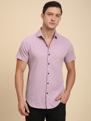 Voroxy Men Self Design Casual Pink Shirt