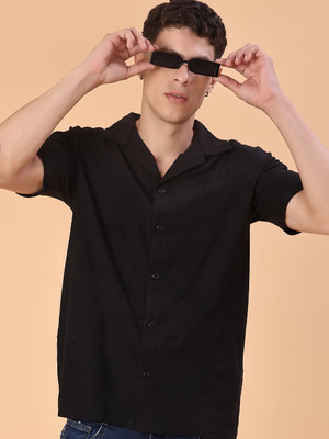 V-MART Men Self Design Casual Black Shirt