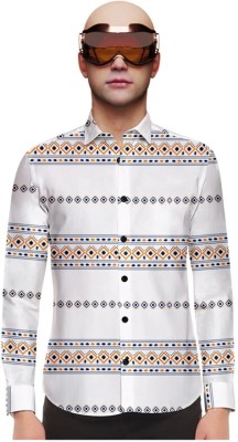 HASINI Fashion Men Printed Casual White Shirt