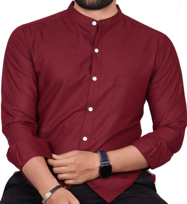 GLOBAL NOMAD Men Solid Casual Maroon Shirt