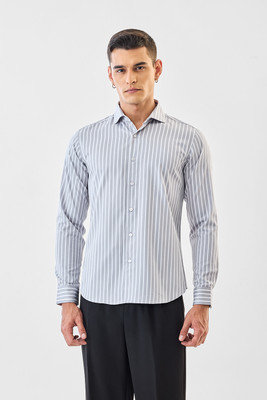 Snitch Men Striped Formal Black Shirt