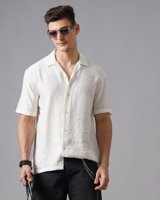 British Club Men Self Design Casual White Shirt