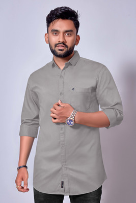 ISUEL FAB Men Solid Casual Grey Shirt