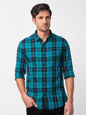 Spykar Men Checkered Casual Green Shirt