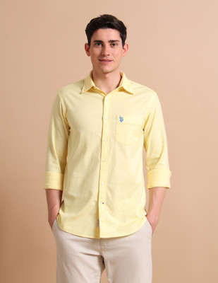 U.S. POLO ASSN. Men Solid Casual Yellow Shirt