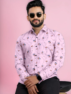 LAXMI CLOTHING Men Printed Casual Pink Shirt