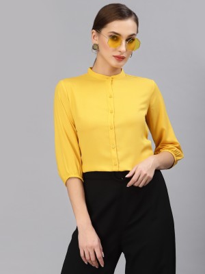 Style Quotient Women Solid Casual Yellow Shirt