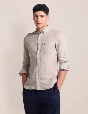 U.S. POLO ASSN. Men Solid Casual Beige Shirt