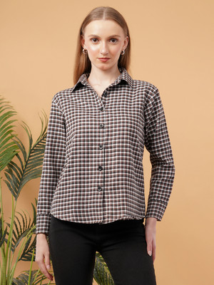 swaggish Women Checkered Casual Black Shirt
