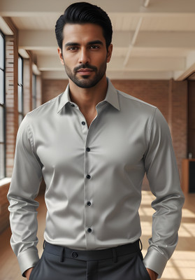 clinch fashion Men Solid Casual Grey Shirt