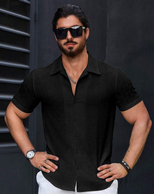 Aloff Exports Men Self Design Casual Black Shirt