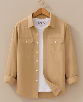 FOXEY Men Solid Casual Cream Shirt