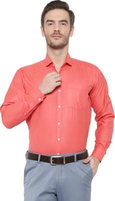 SREY Men Solid Formal Orange Shirt