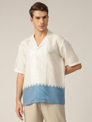 DENNISON Men Color Block Casual White Shirt