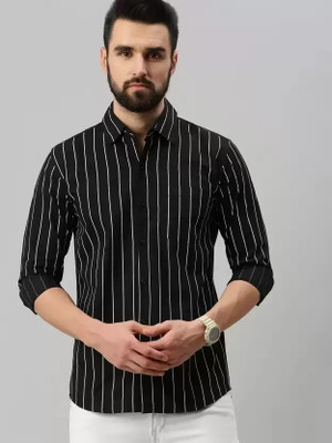 SEEWAYS Men Striped Casual Black Shirt