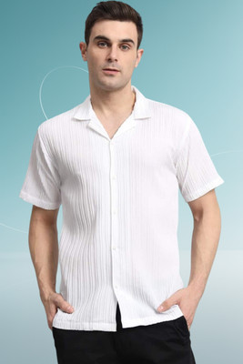 A DEEMOON TREND Men Self Design Casual White Shirt