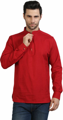 Life Roads Men Solid Straight Kurta(Maroon)