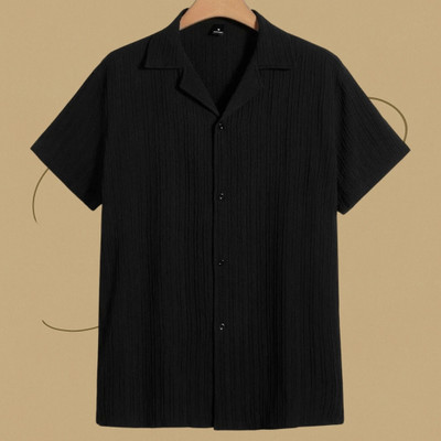 A DEEMOON Men Solid Formal Black Shirt