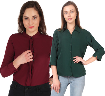 HEAVENS CREATIONS Women Solid Formal Black Shirt(Pack of 2)