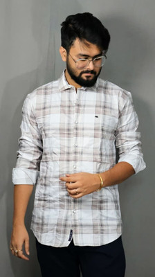 The Anchi Store Men Striped Casual Beige Shirt