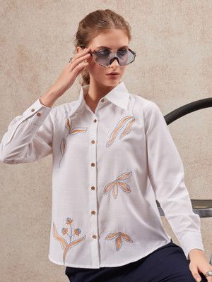 fithub Women Solid Casual White Shirt