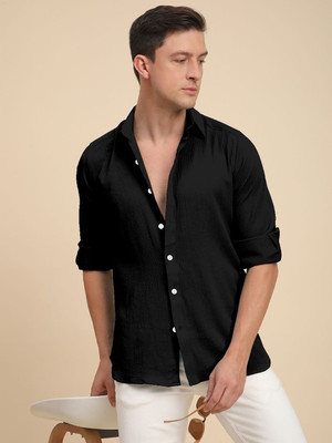 Voroxy Men Solid Casual Black Shirt