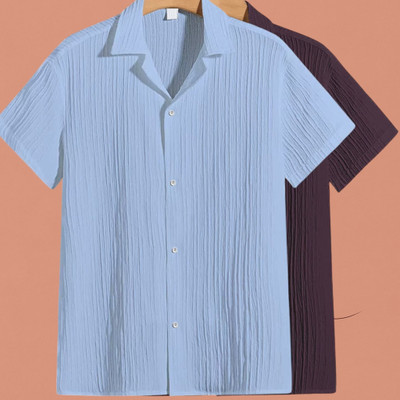 Jenil Fashion Men Self Design Casual Light Blue Shirt