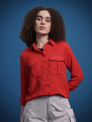 Roadster Women Solid Casual Red Shirt