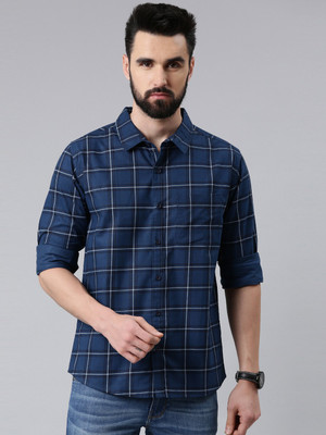 METRONAUT Men Checkered Casual Dark Blue Shirt