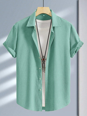 MOXTE Men Striped Casual Light Green Shirt