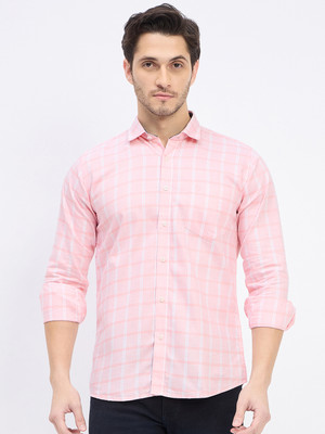 DUKE Men Checkered Casual Pink Shirt