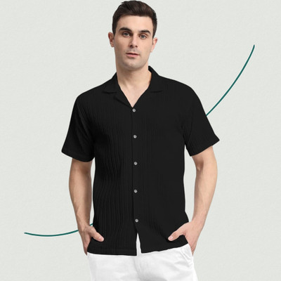 A COMBRAIDED Men Self Design Casual Black Shirt