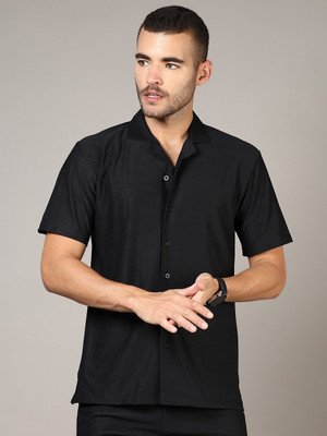 V-MART Men Self Design Casual Black Shirt