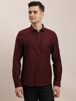 TURTLE Men Self Design Formal Maroon Shirt