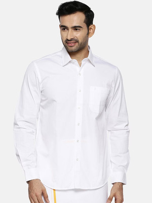 Ramraj Cotton Men Solid Casual White Shirt