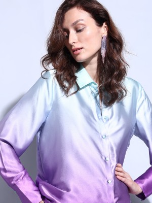 VERO MODA Women Dyed/Ombre Party Purple, Light Blue Shirt